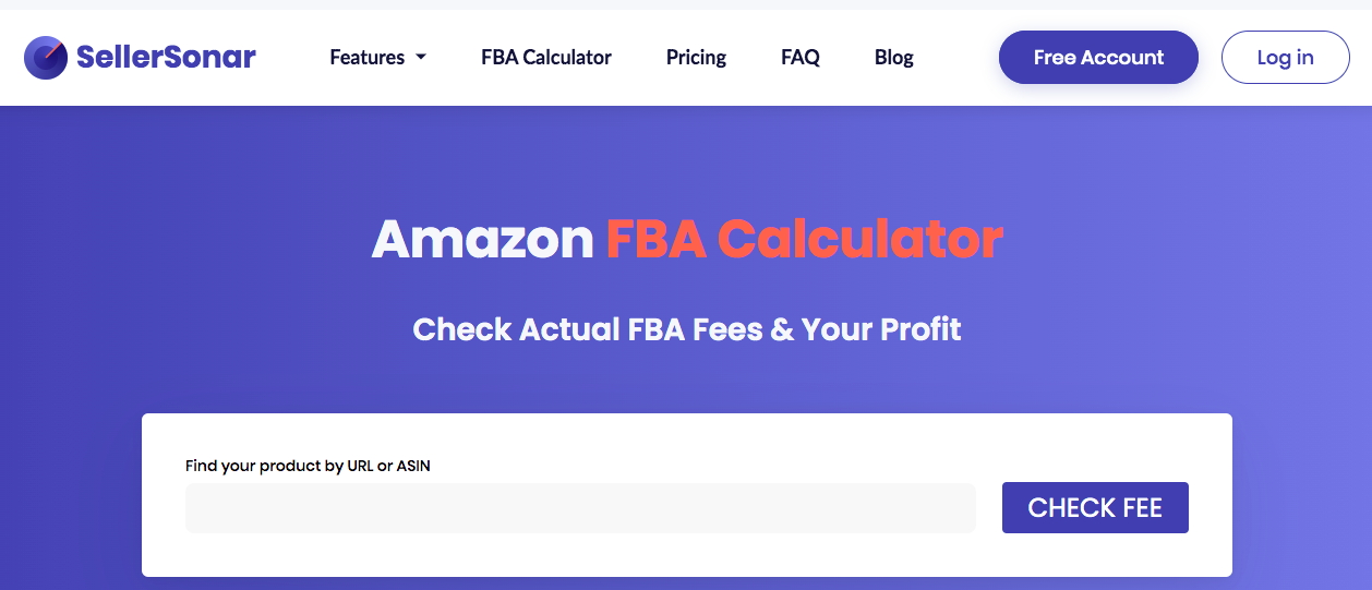 SellerSonar's Amazon FBA profit calculator