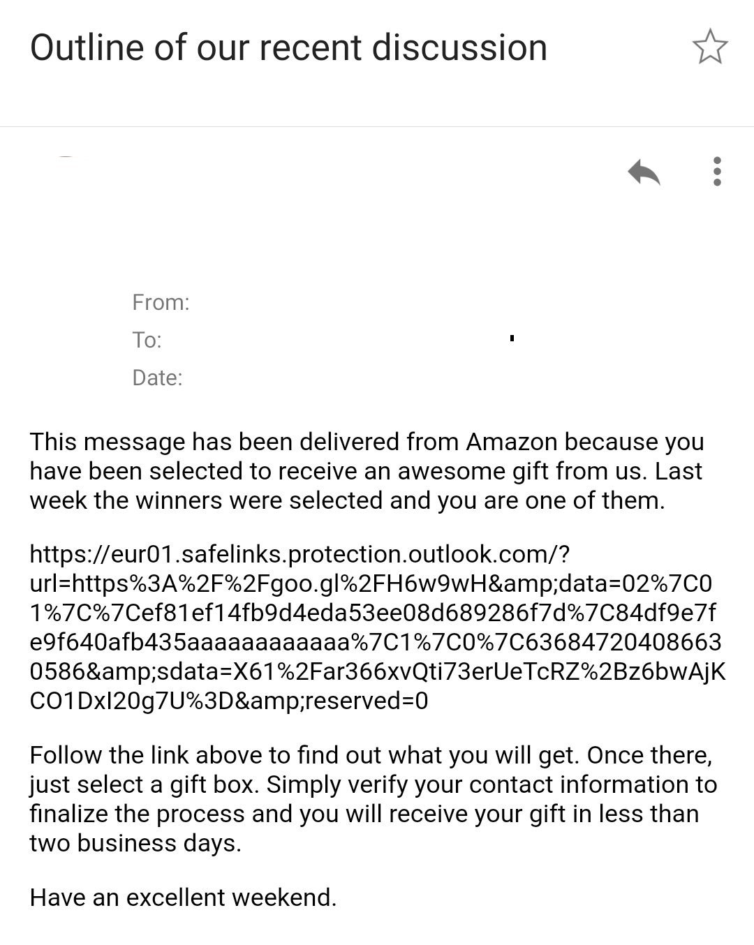 Example of Amazon Gift Card phishing
