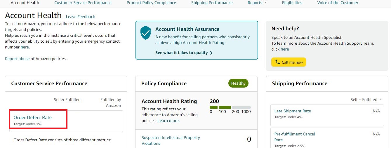 Amazon tracks your Order Defect Rate in your Seller Central 
