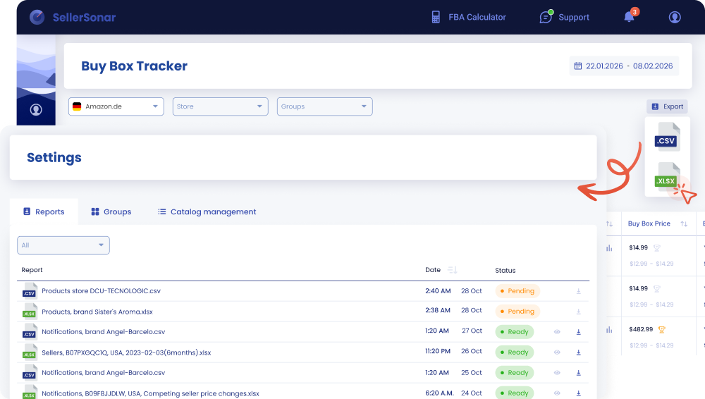 Export data using SellerSonar reports