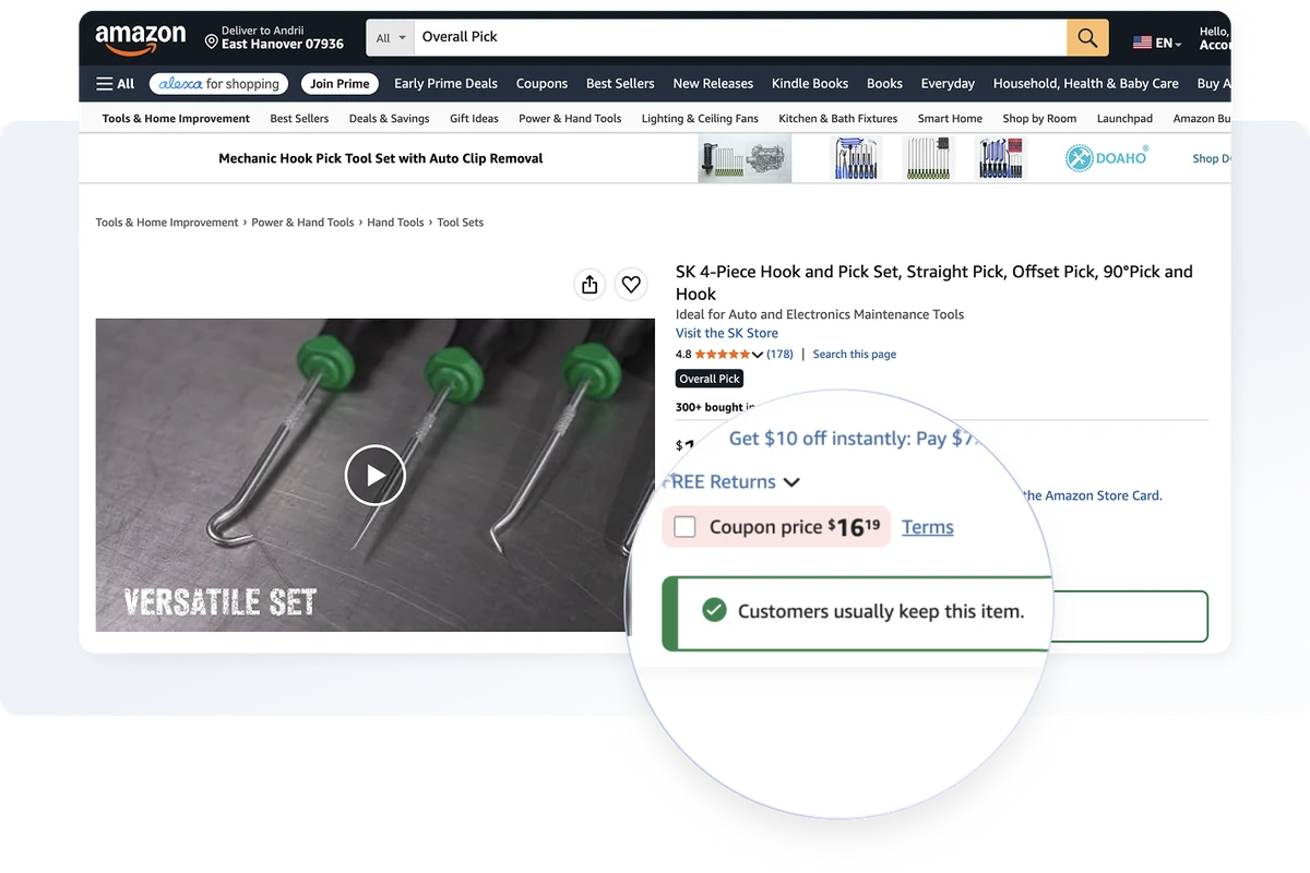 Customers usually keep this item badge on an Amazon listing